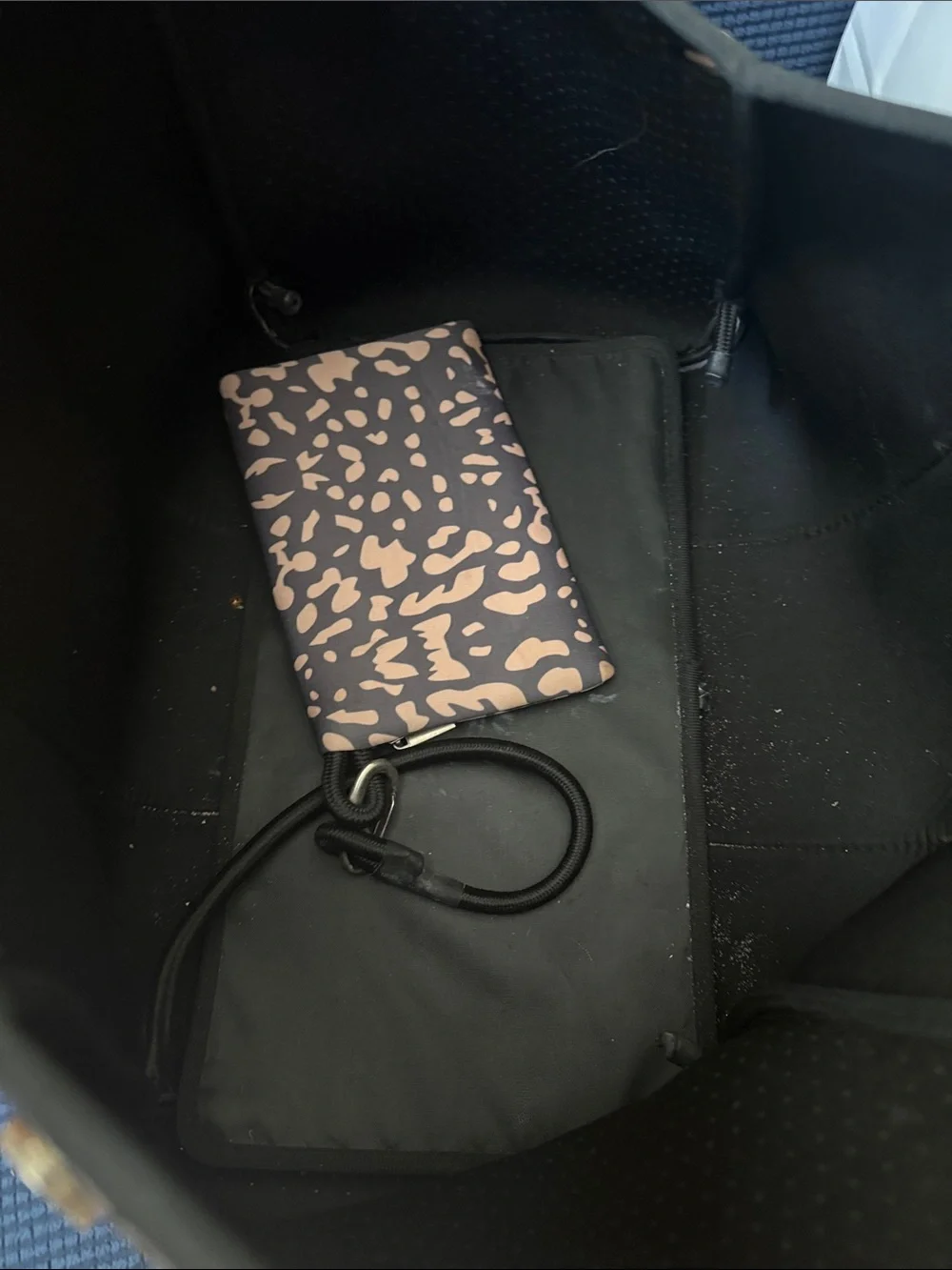 Neoprene Tote Bag with Rose Gold Leopard Print and Removable Zip Clutch